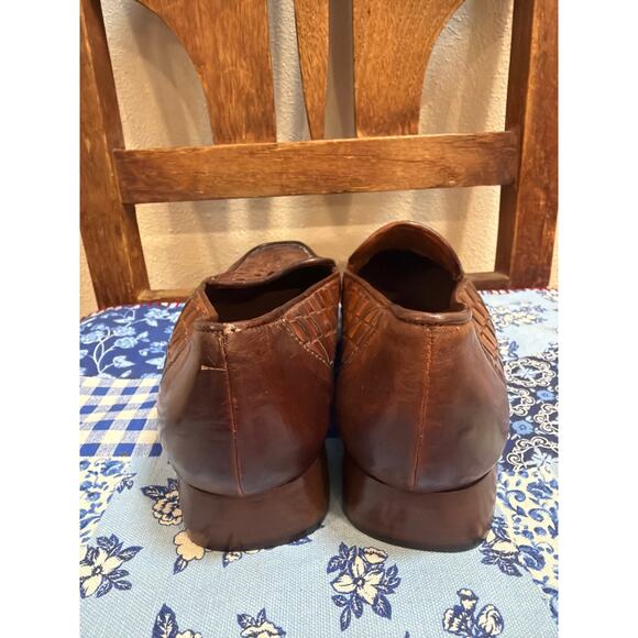 90s Italian Sesto Meucci Brown Leather Slip on Woven Braided Loafers Vintage - Picture 3 of 5